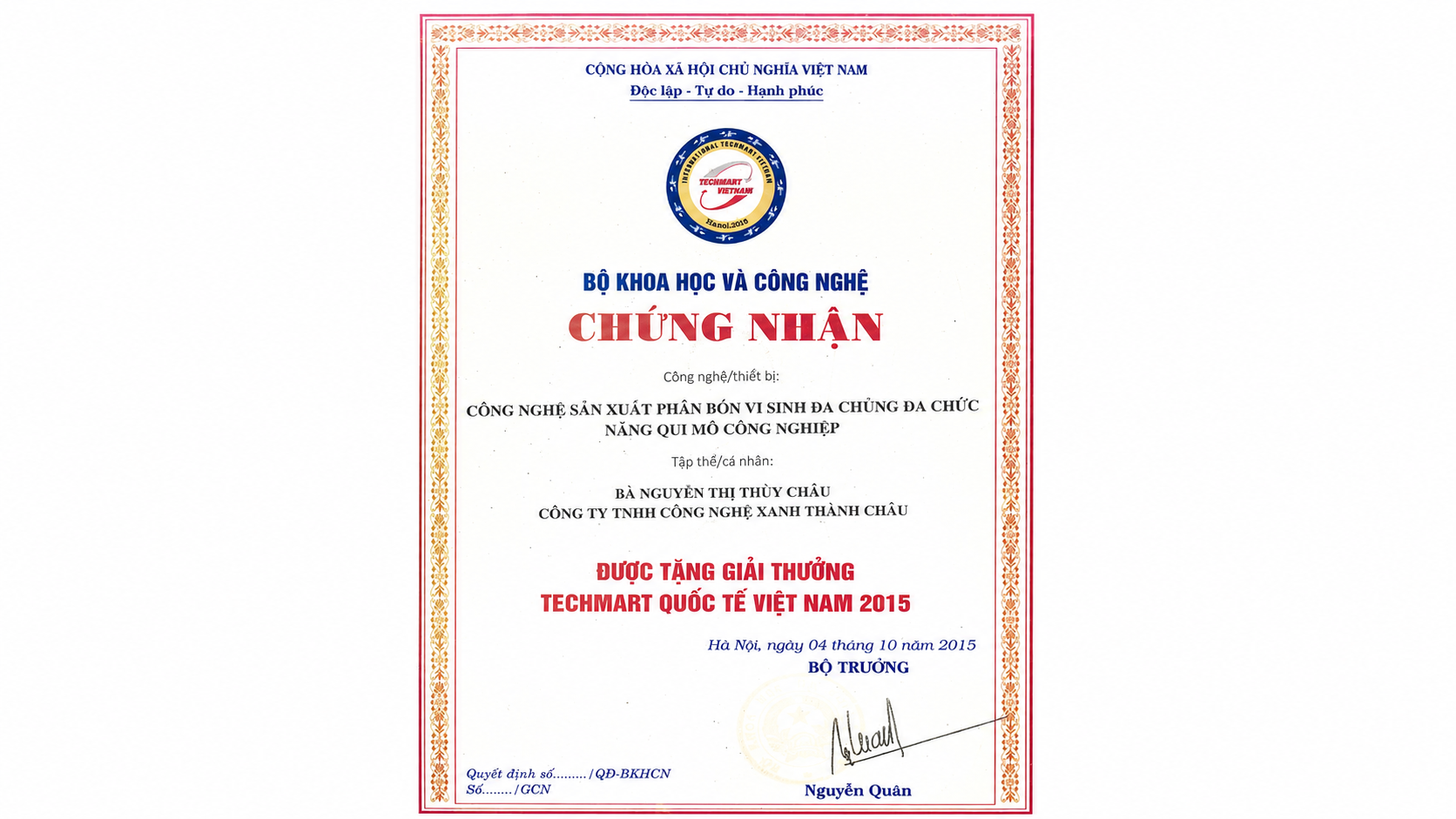 Giải thưởng Techmart Quốc tế Việt Nam 2015